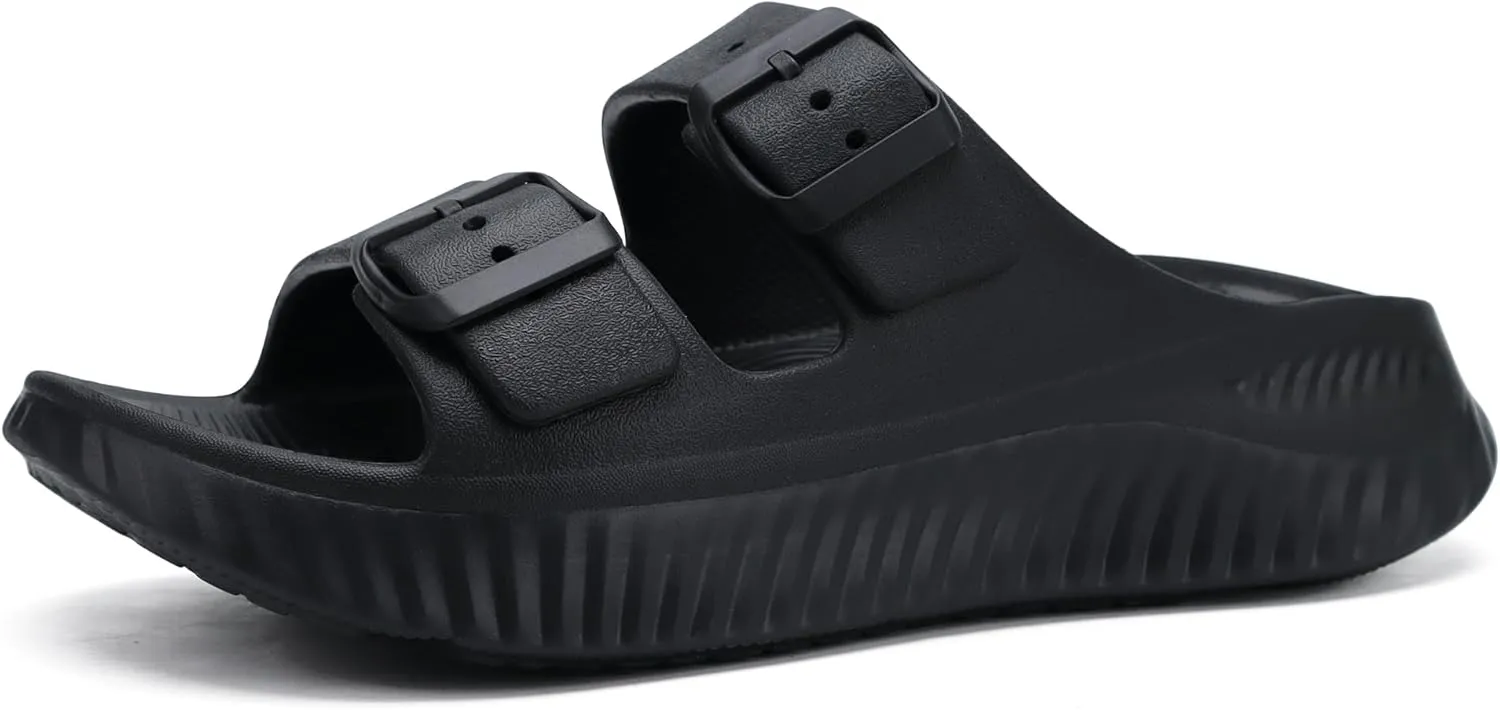 KuaiLu Womens Recovery Sandals Comfortable Plantar Fasciitis Arch Support Ladies Orthotic Sport Slides Open Toe Slip On Thick Athletic Cushion Slippers Summer Pool Beach Sandles Black Size 9