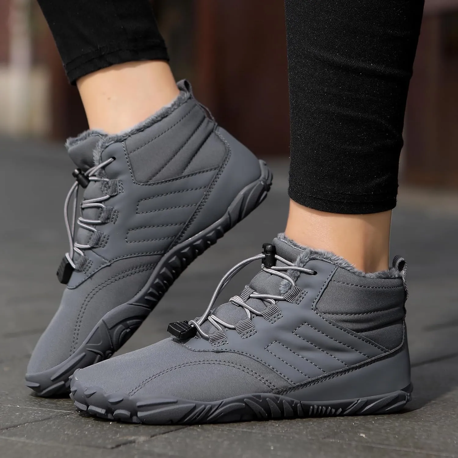 Kubbon Women's Winter Snow Boots Lightweight Fur Lined Thick Warm Adjustable Slip-On Shoes Zero Drop Boots Wide Toe Box Toes Shoes Waterproof Outdoor Hiking Sneakers