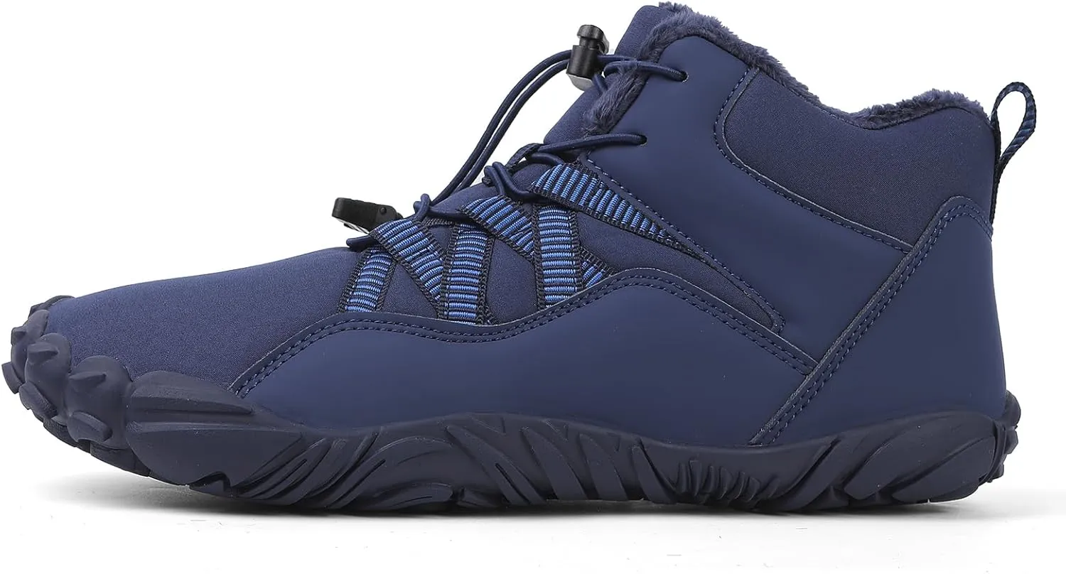 Kubbon Women's Winter Snow Boots Lightweight Fur Lined Thick Warm Adjustable Slip-On Shoes Zero Drop Boots Wide Toe Box Toes Shoes Waterproof Outdoor Hiking Sneakers