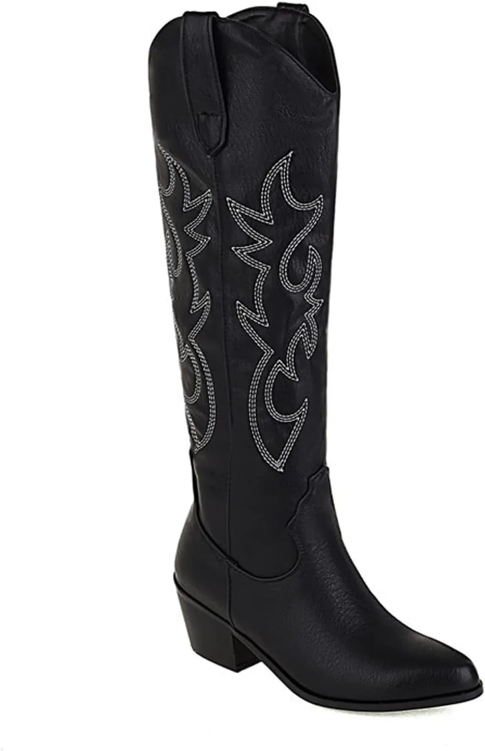 Ladmiple Cowgirl Boots Women Wide Calf Tall Embroidered Mid-Calf Western Boots Medium Block Chunky Heel Cowboy Boots