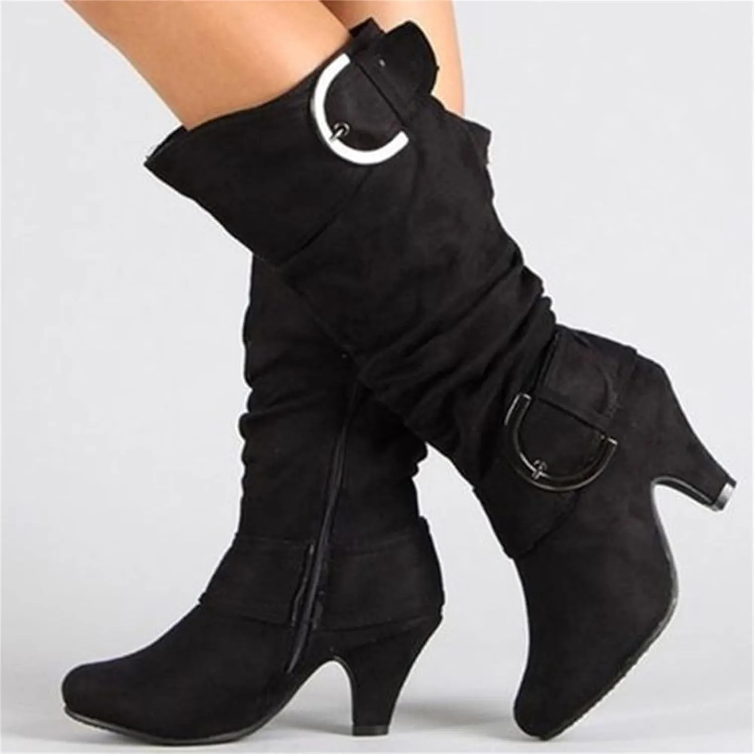 Ladmiple Fall Boots Women Knee High Wide Calf Western Cowboy Boots Fashion Chunky Heel Lace Up Cowgirl Dress Shoes 2024