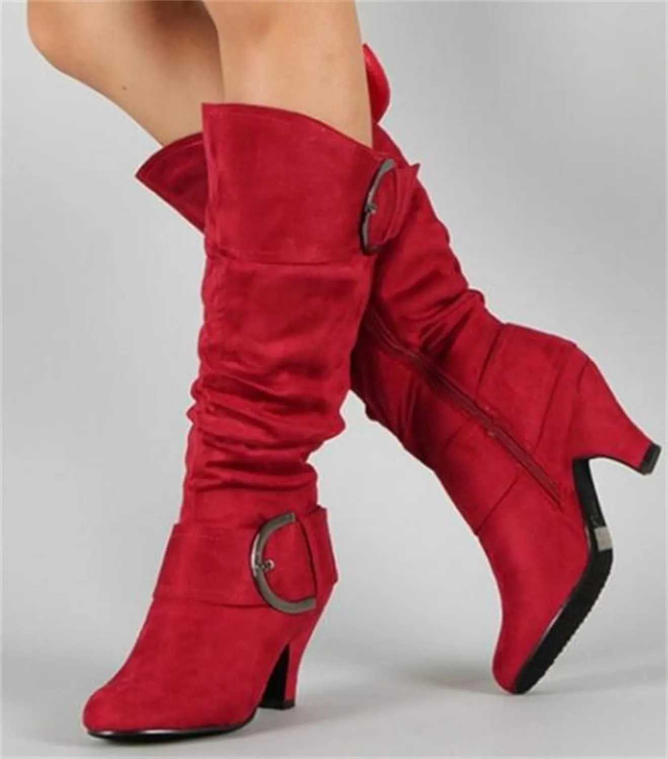 Ladmiple Fall Bo_ots Women Knee_High Wide_Calf Comfortable Cone he_el WesternSlouch Riding Victorian Bo_ots