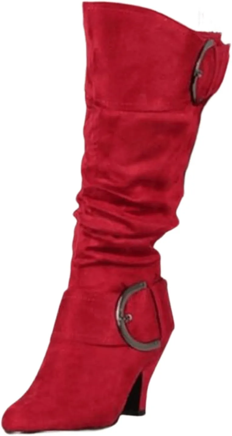 Ladmiple Fall Bo_ots Women Knee_High Wide_Calf Comfortable Cone he_el WesternSlouch Riding Victorian Bo_ots