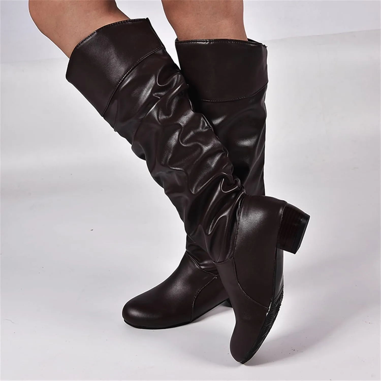 Ladmiple Fall Boots Women Wide Calf Knee High Boots Sexy Cone Heel Zipper Fashion Elegant Slouchy Cowboy Cowgirl Boots