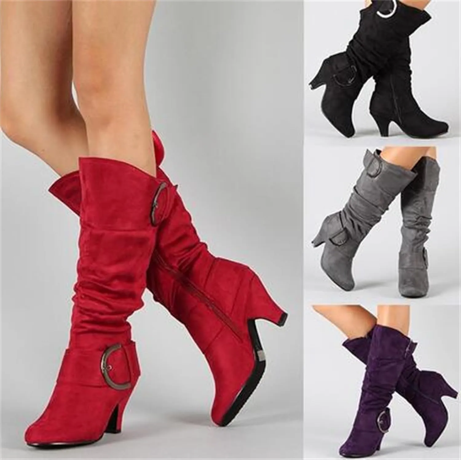 Ladmiple Fall Boots Women Wide Calf Knee High Cowboy Boots Low Cone Heel Slouchy Western Cowgirl Tall boots for Ladies