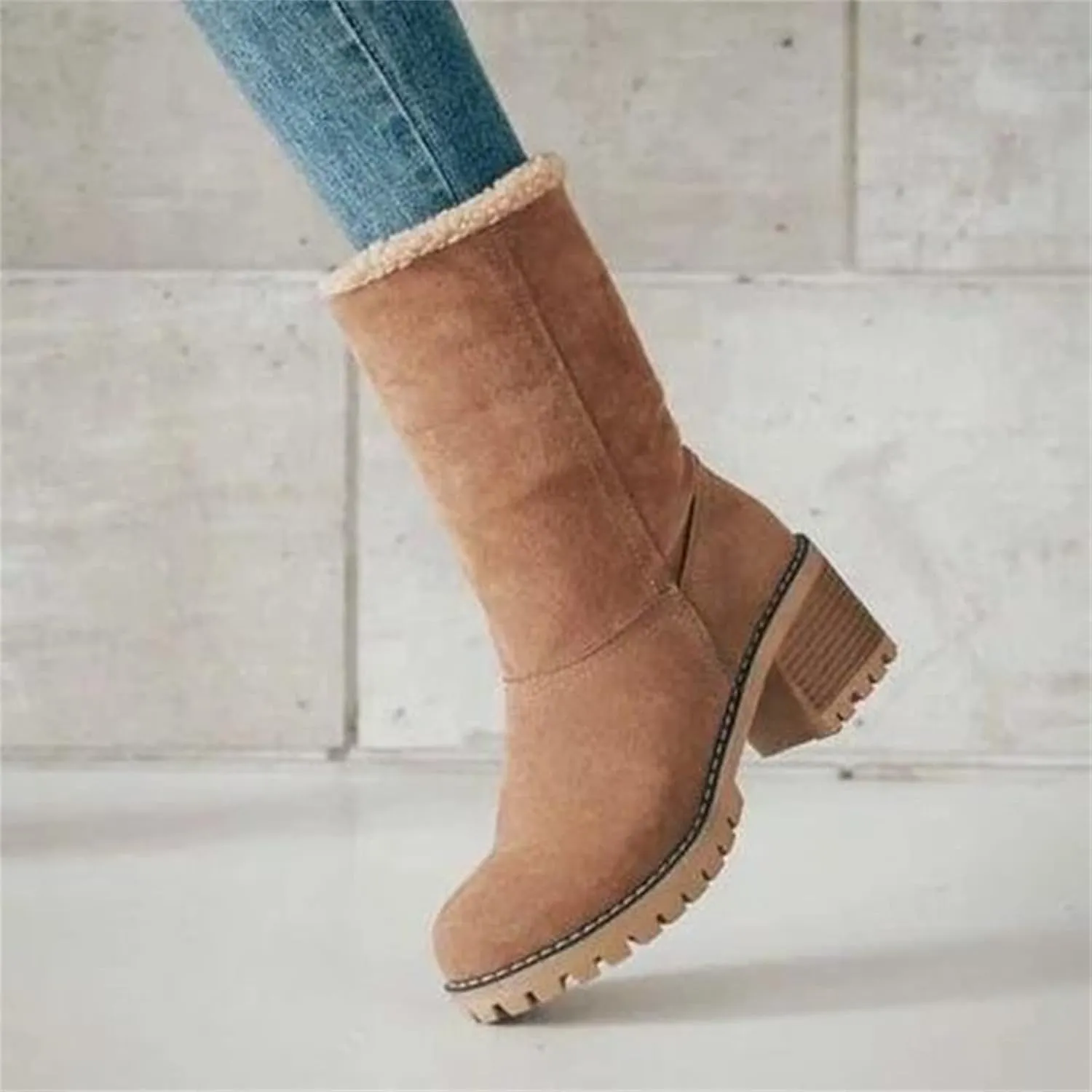 Ladmiple Snow Boots For Women Tall Mid Calf Winter Boots Warm Fashion Fur Lined Thickening Outdoor Comfortable Shoes
