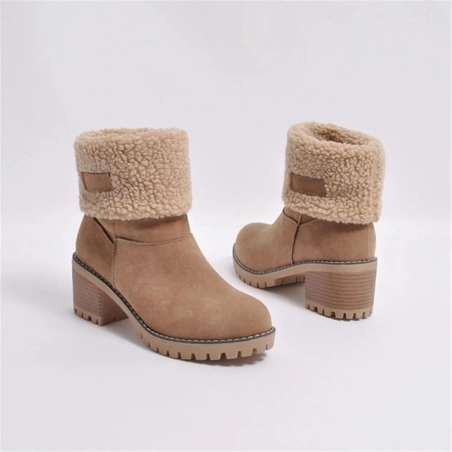 Ladmiple Snow Boots For Women Tall Mid Calf Winter Boots Warm Fashion Fur Lined Thickening Outdoor Comfortable Shoes
