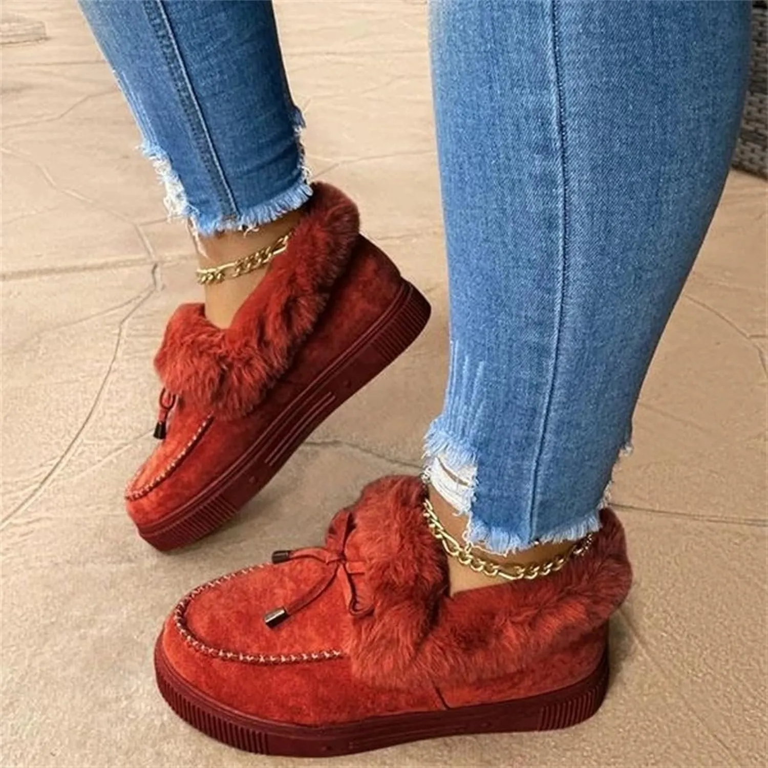 Ladmiple Winter Boots For Women 2024 Fashion Warm Fur Lined Snow Boots Outdoor Short Ankle Booties Slip On Loafers Shoes