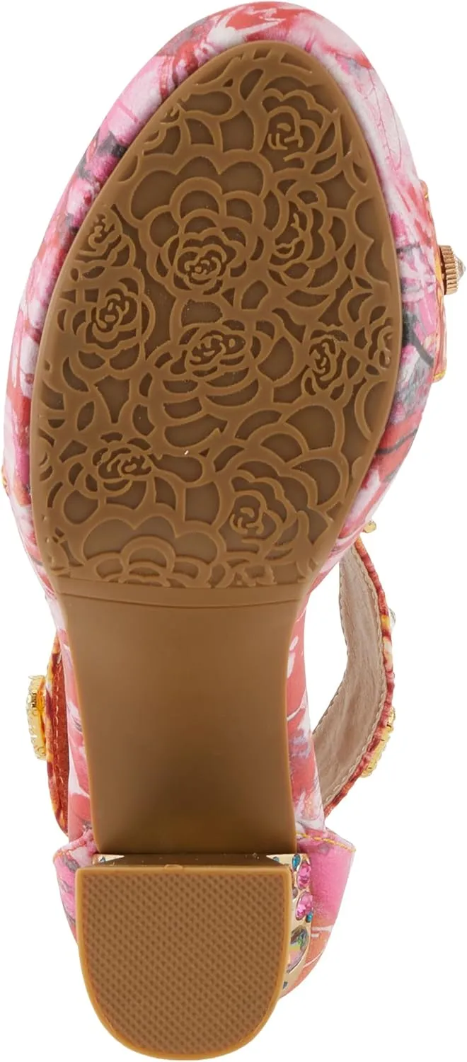 L'Artiste Jewell Women's Leather Sandals with Crystals, Strap, and Jewel Heel