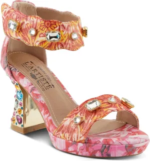 L'Artiste Jewell Women's Leather Sandals with Crystals, Strap, and Jewel Heel