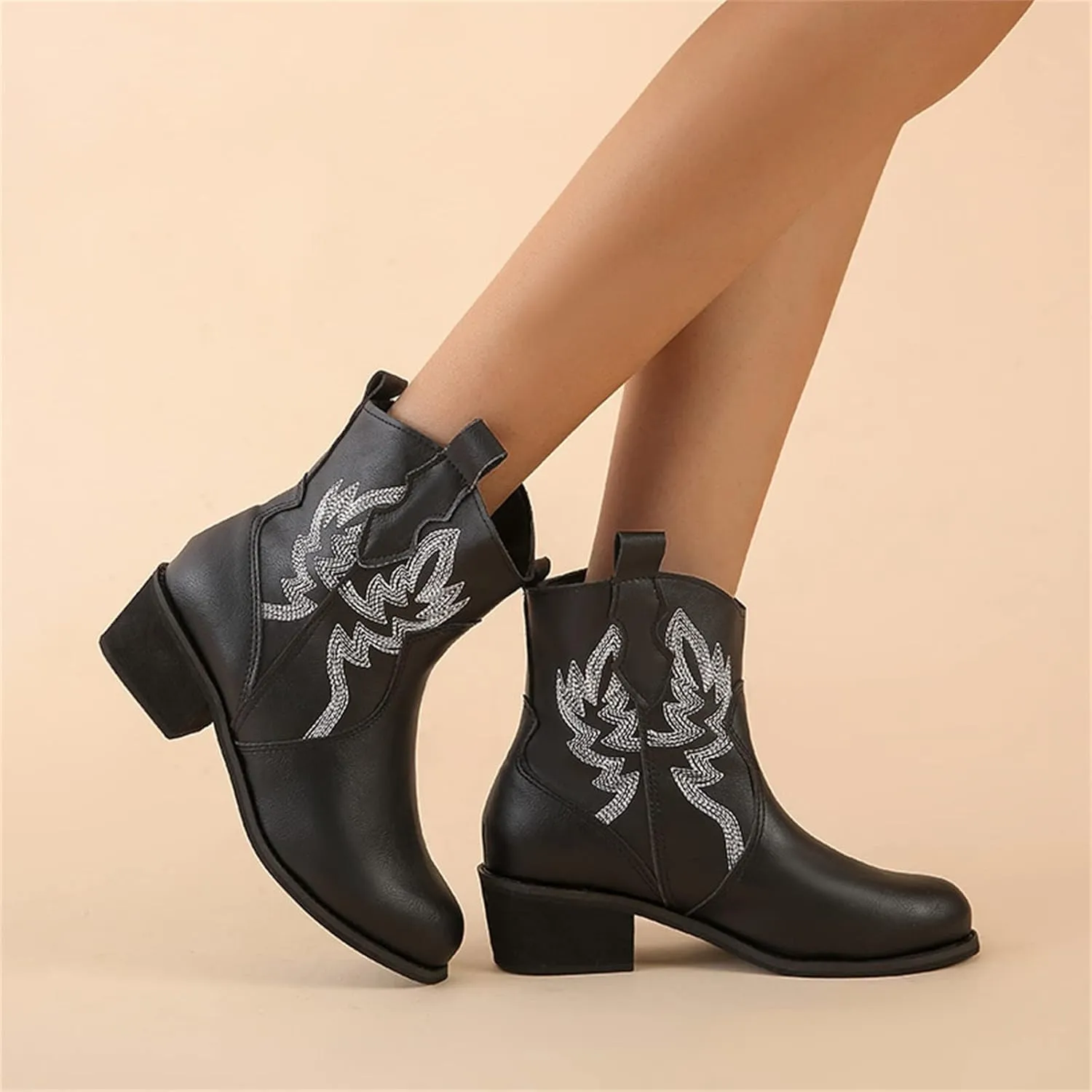 Lausiuoe Boots For Women Ankle Booties Flat Heel Fashion Slip On Elastic Western Shoes Casual Combat Short Booties 2024
