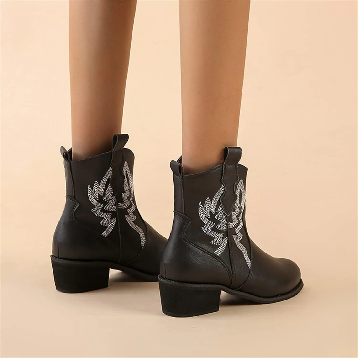 Lausiuoe Boots For Women Ankle Booties Flat Heel Fashion Slip On Elastic Western Shoes Casual Combat Short Booties 2024