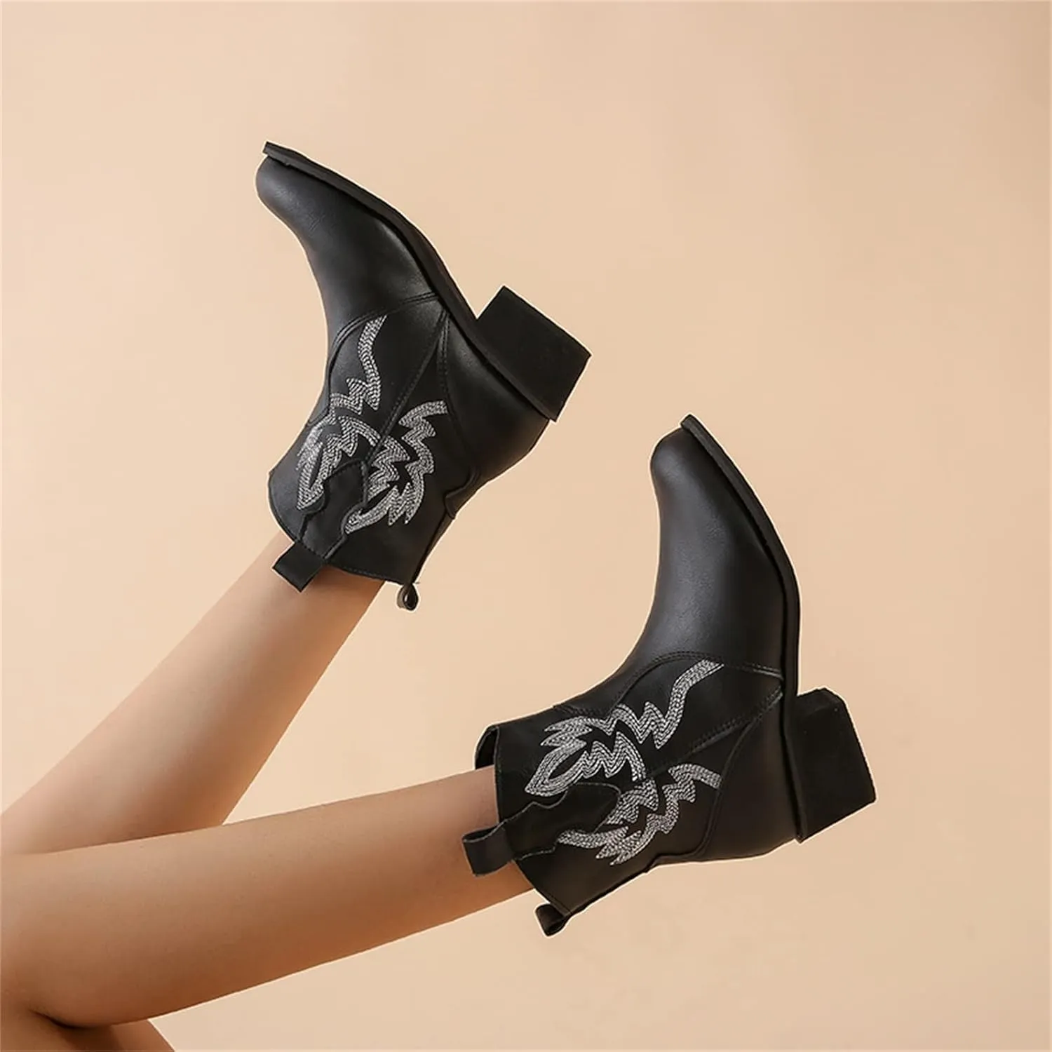Lausiuoe Boots For Women Ankle Booties Flat Heel Fashion Slip On Elastic Western Shoes Casual Combat Short Booties 2024