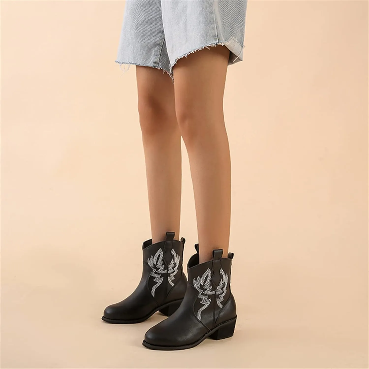 Lausiuoe Boots For Women Ankle Booties Flat Heel Fashion Slip On Elastic Western Shoes Casual Combat Short Booties 2024