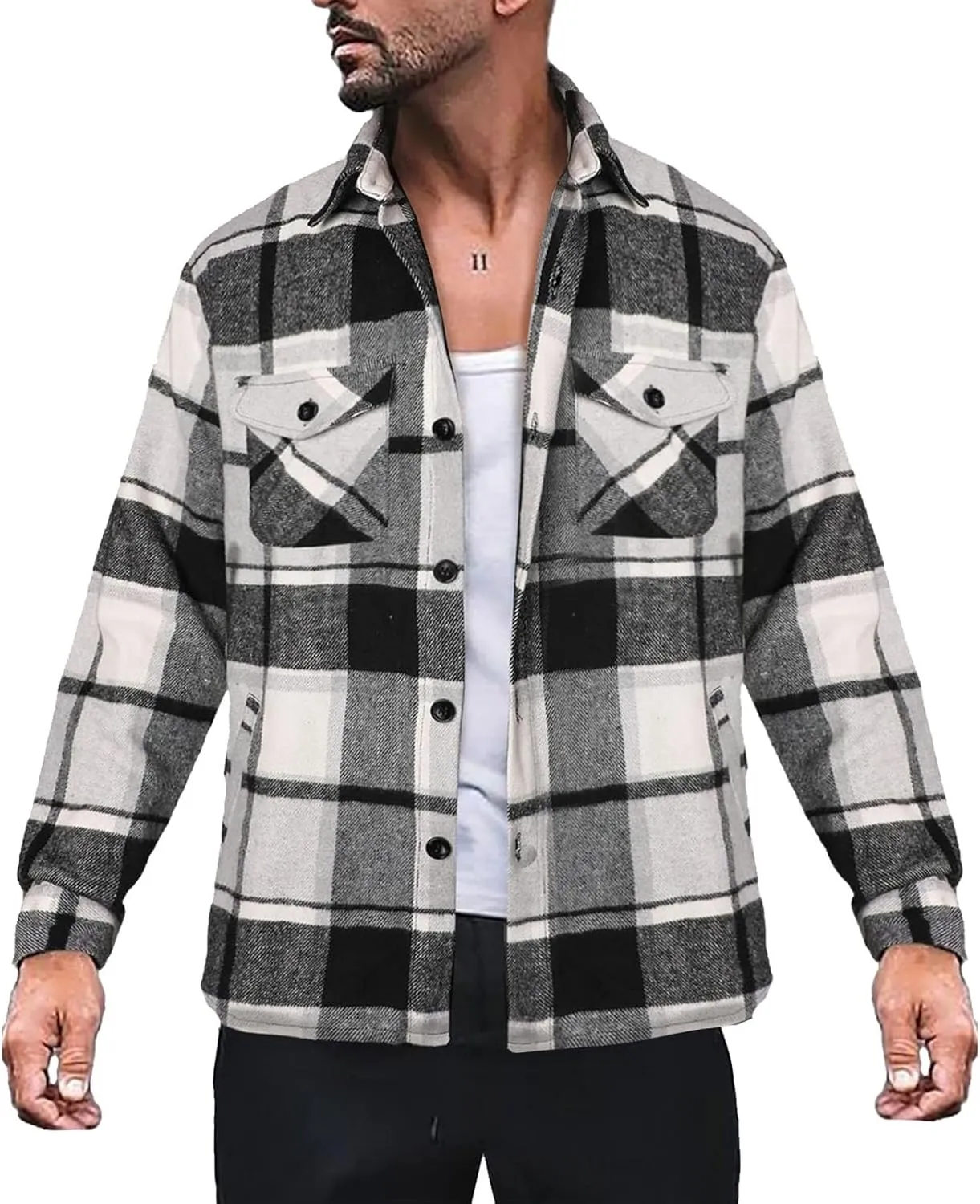 LCMTWX Men's Fleece Lined Flannel Shirt Jacket Sweatshirt Jacket Button Collar Warm Sweater Coat Shirt Plaid Cotton