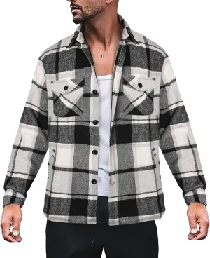 LCMTWX Men's Fleece Lined Flannel Shirt Jacket Sweatshirt Jacket Button Collar Warm Sweater Coat Shirt Plaid Cotton