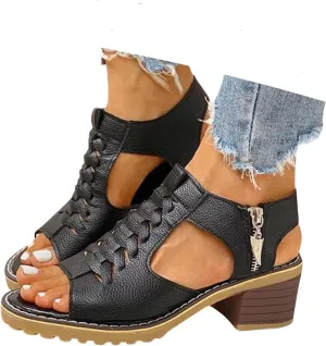 Libiyi Platform Sandals for Women Summer Dressy 2025, Libiyi Open Toe Cutout Zipper Chunky Heeled Wedges Sandals New Hollow Fish Mouth Sandals Slip on Beach Boho Comfortable Outdoor Shoes