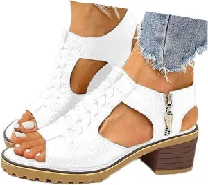 Libiyi Platform Sandals for Women Summer Dressy 2025, Libiyi Open Toe Cutout Zipper Chunky Heeled Wedges Sandals New Hollow Fish Mouth Sandals Slip on Beach Boho Comfortable Outdoor Shoes