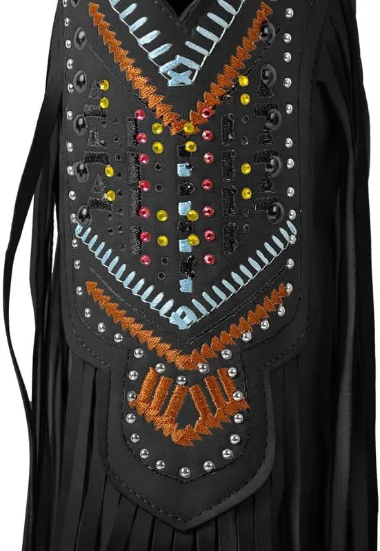 LISHAN Women's Western Cowboy Cowgirl Boots Fringed Tassel Block Heels Embroidered Calf High Boots