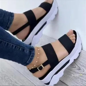 LIZAL Platform Sandals for Women Summer Open Toes Breathable Ankle-Strap Backless Wedge Shoes Comfortable Slip On Adjustable Buckle Lightweight Sandals (Color : Black, Size : 6 US)