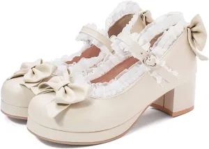 Loafers for Women Elegant Bowknot Lace Bridal Wedding Shoes for Women High Heel Princess Dress Footwear