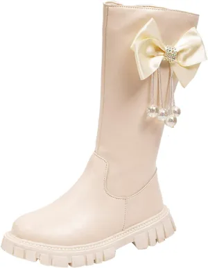 Long Leather Boots For Girls Kids Baby Toddler Zipper Leather Slip On Flat Boots Outdoor 𝐖aterproof Cozy Long Shoes