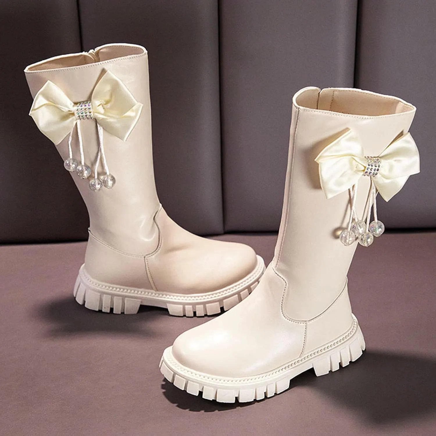 Long Leather Boots For Girls Kids Baby Toddler Zipper Leather Slip On Flat Boots Outdoor 𝐖aterproof Cozy Long Shoes
