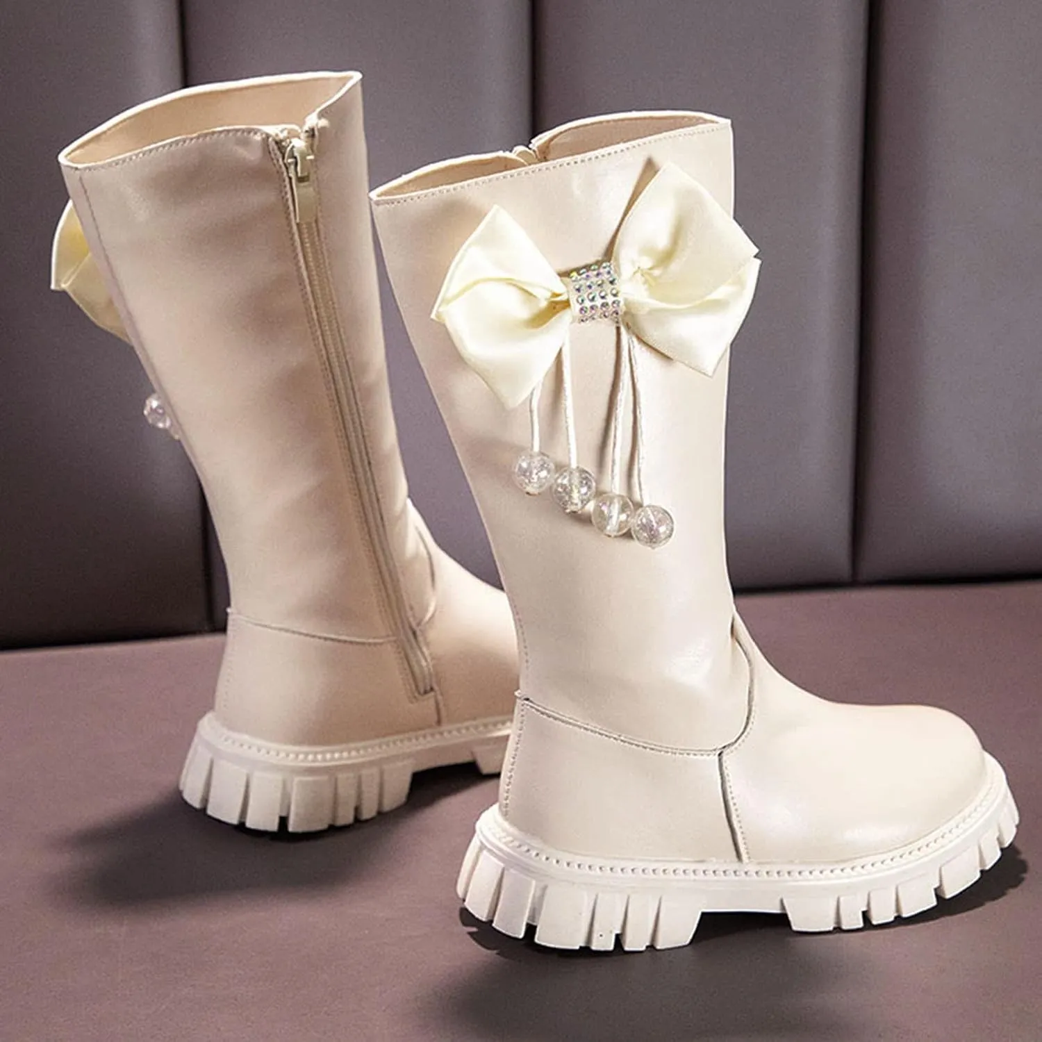 Long Leather Boots For Girls Kids Baby Toddler Zipper Leather Slip On Flat Boots Outdoor 𝐖aterproof Cozy Long Shoes