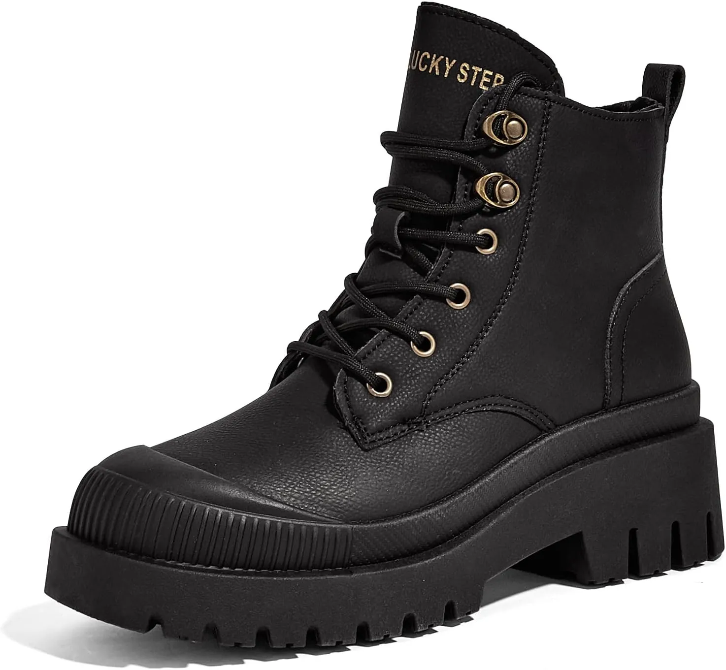 LUCKY STEP Women's Platform Ankle Boots Zipper Fashion Combat Thick Lug Sole Durable Chunky Wedge Booties Shoes