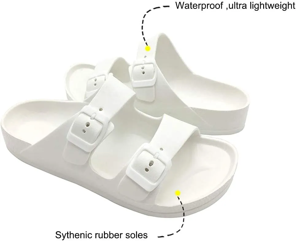 Luffymomo Adjustable Slip on Eva Double Buckle Slides Comfort Footbed Thong Sandals for Womens