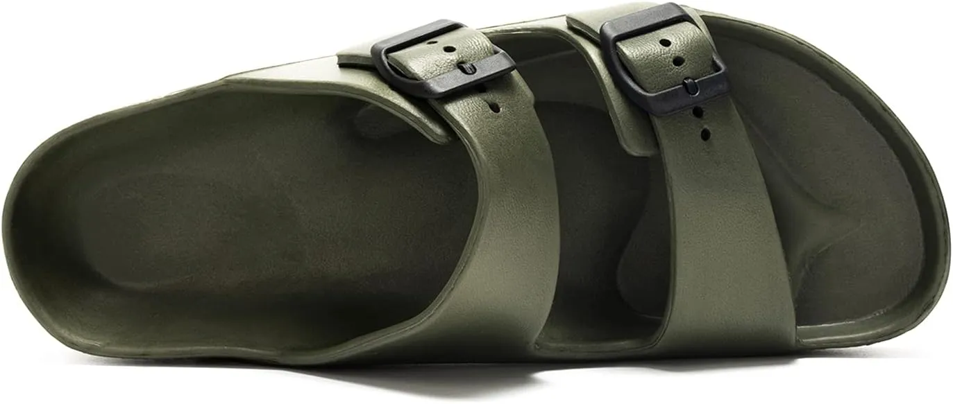 Luffymomo Adjustable Slip on Eva Double Buckle Slides for Mens
