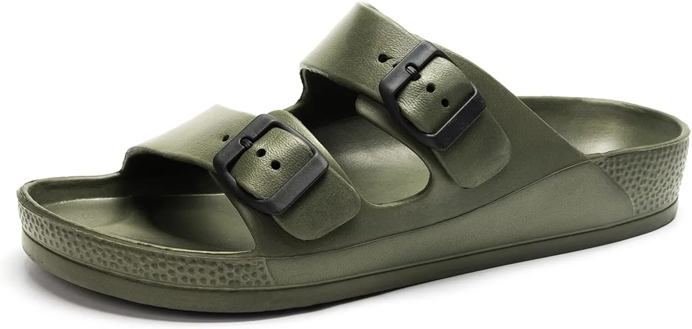 Luffymomo Adjustable Slip on Eva Double Buckle Slides for Mens