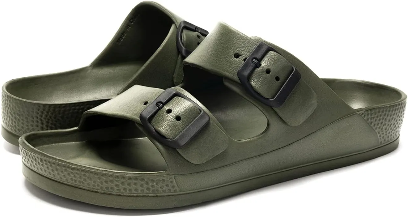 Luffymomo Adjustable Slip on Eva Double Buckle Slides for Mens
