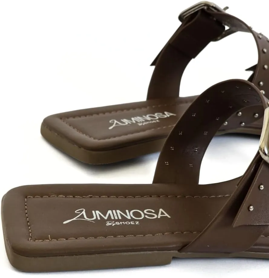 LUMINOSA Women's Double Strap Sandals with Buckle and Stud Detailing