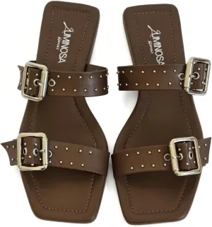 LUMINOSA Women's Double Strap Sandals with Buckle and Stud Detailing