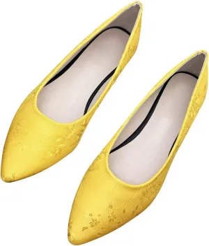 LUXINYU Women Dress Shoes Pointed Toe Satin Embroidered Upper Slip on Ballet Flats Comfortable Work Flats Low Heel Daily Walking Shoes Prom Party Shoes