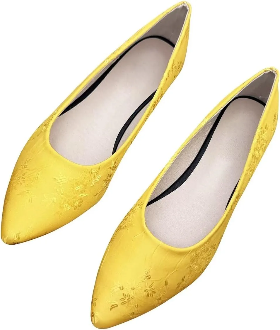 LUXINYU Women Dress Shoes Pointed Toe Satin Embroidered Upper Slip on Ballet Flats Comfortable Work Flats Low Heel Daily Walking Shoes Prom Party Shoes