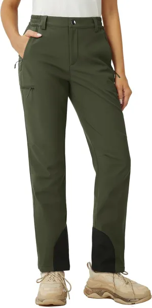 MAGCOMSEN Women's Fleece Lined Winter Hiking Pants Waterproof Insulated Ski Snow Pants Outdoor Hunting Softshell Pants