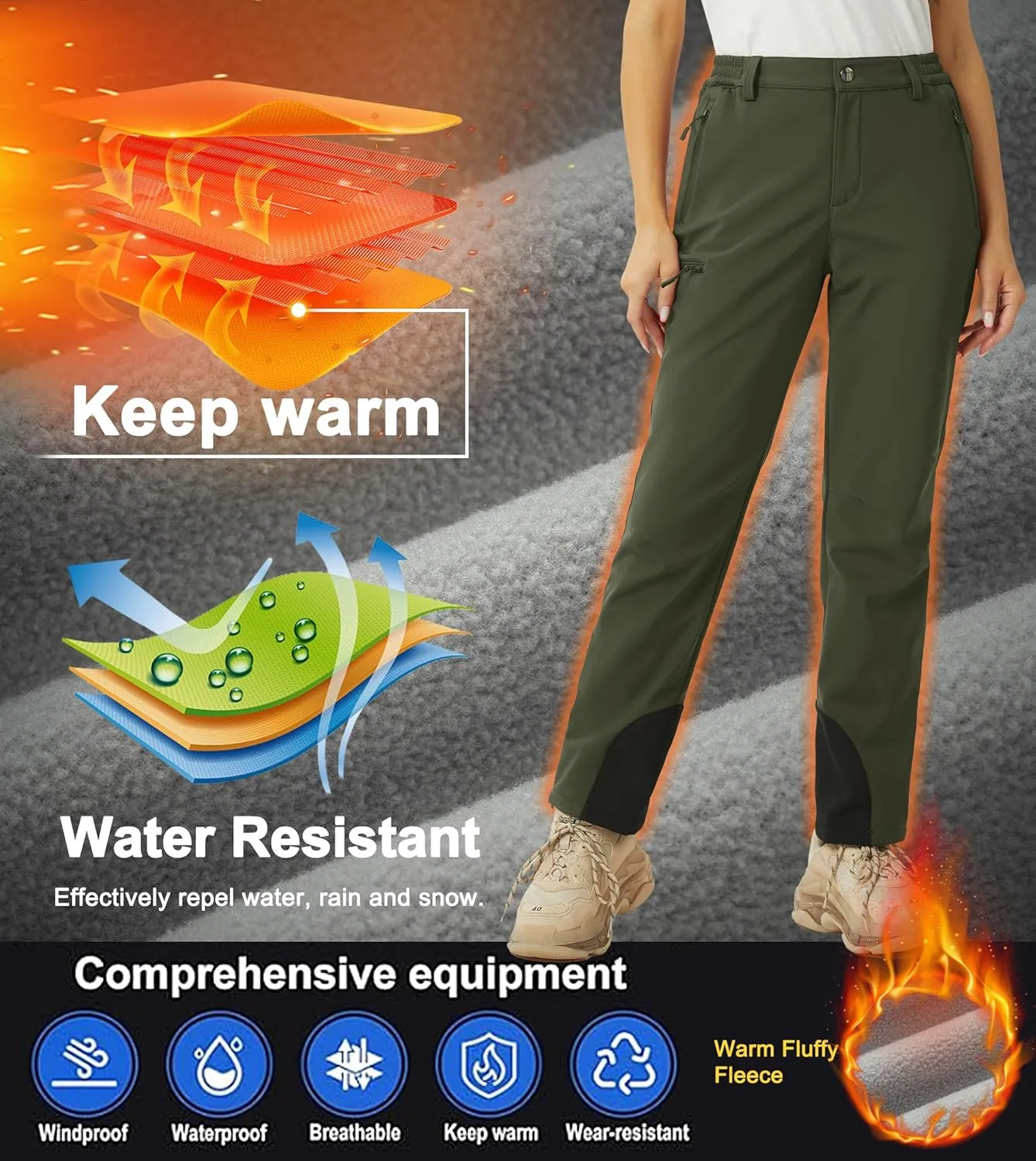 MAGCOMSEN Women's Fleece Lined Winter Hiking Pants Waterproof Insulated Ski Snow Pants Outdoor Hunting Softshell Pants
