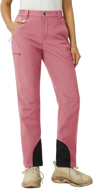 MAGCOMSEN Women's Fleece Lined Winter Hiking Pants Waterproof Insulated Ski Snow Pants Outdoor Hunting Softshell Pants