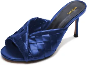 Maiyang Women Trendy Open Toe Slip on Braided Mules Stiletto High Heel Party Event Daily Walking Slide Sandals Size 4-16 US