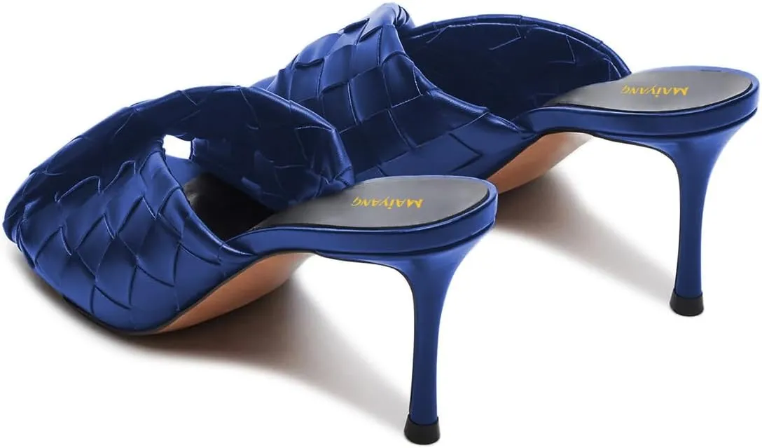 Maiyang Women Trendy Open Toe Slip on Braided Mules Stiletto High Heel Party Event Daily Walking Slide Sandals Size 4-16 US