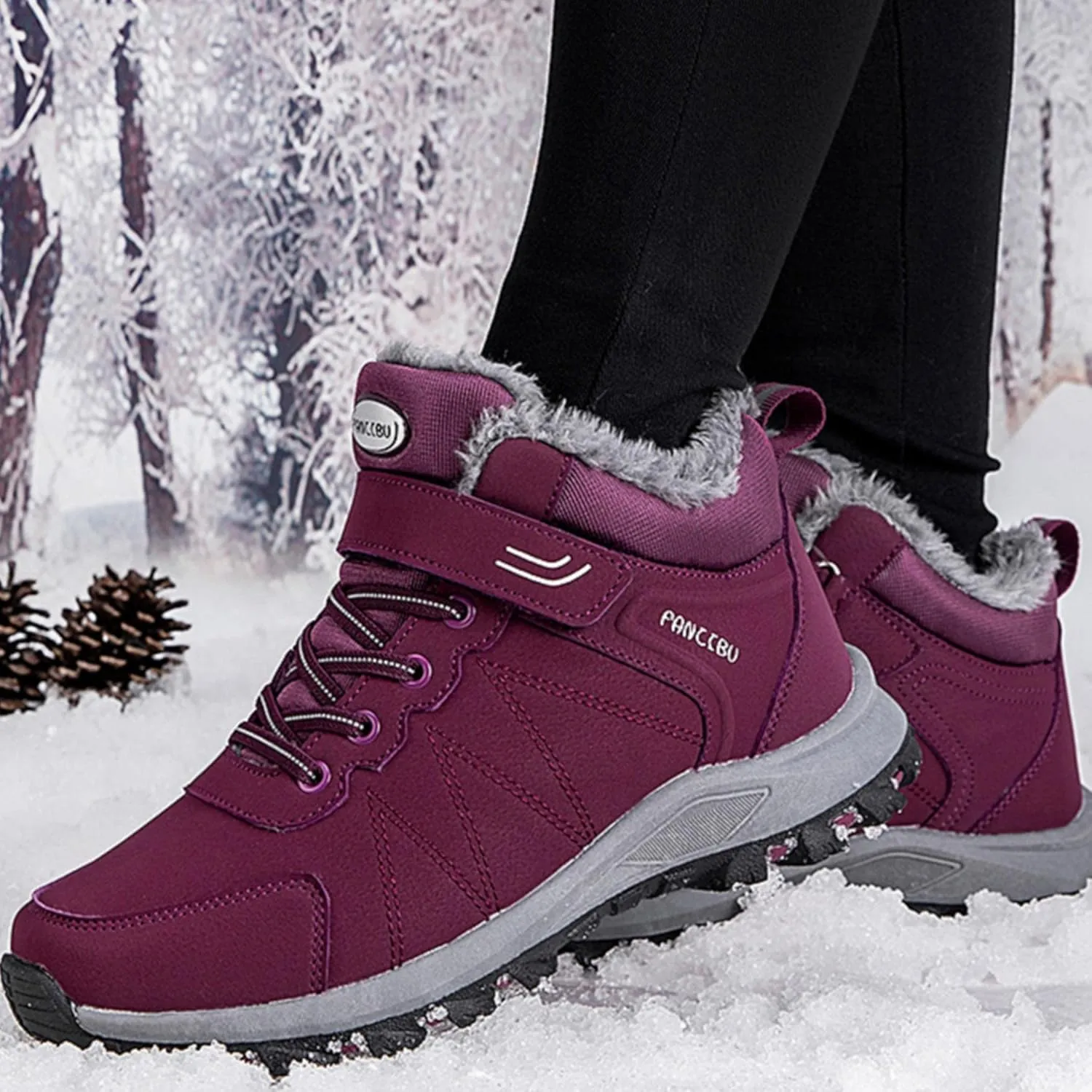 MAIZUN Womens Winter Snow Boots Fur Lined Winter Ankle Boots Outdoor Hiking Walking Trekking Shoes
