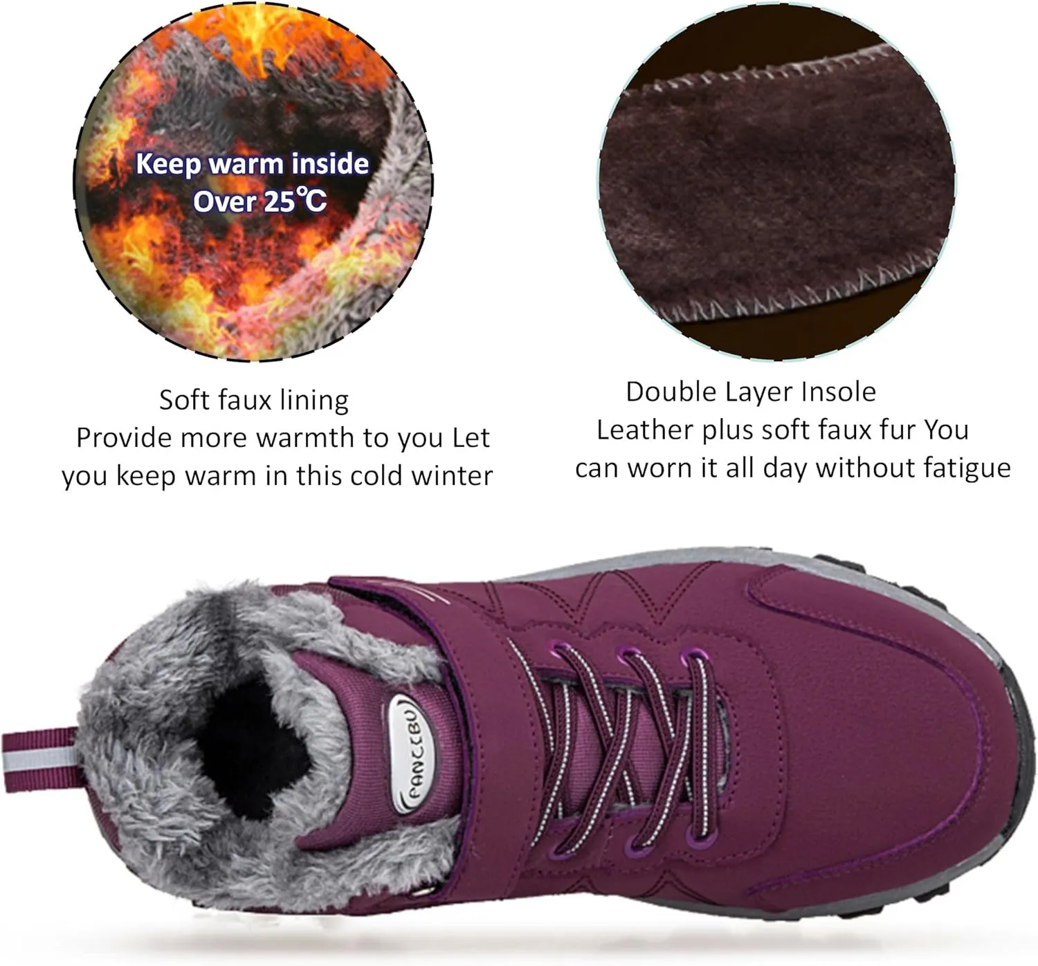 MAIZUN Womens Winter Snow Boots Fur Lined Winter Ankle Boots Outdoor Hiking Walking Trekking Shoes