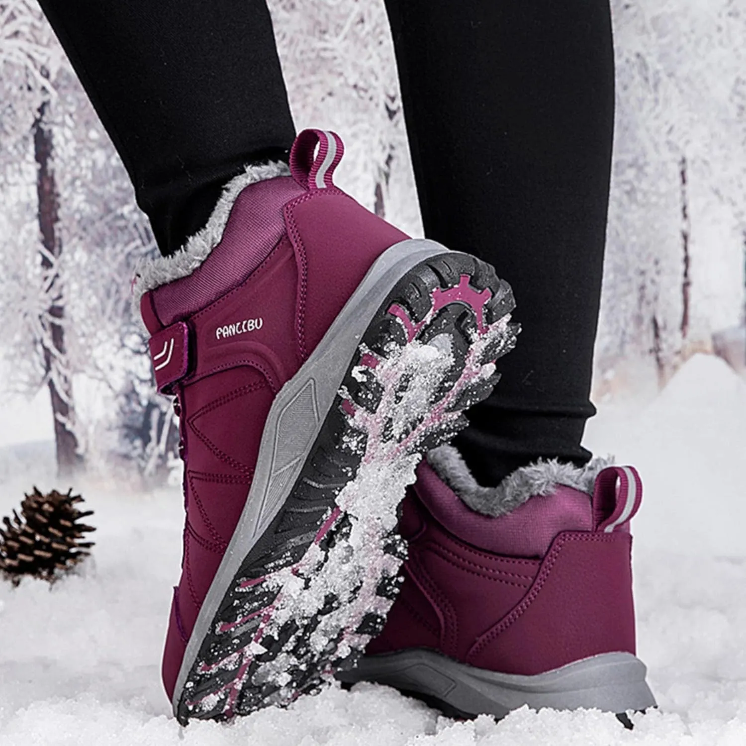 MAIZUN Womens Winter Snow Boots Fur Lined Winter Ankle Boots Outdoor Hiking Walking Trekking Shoes