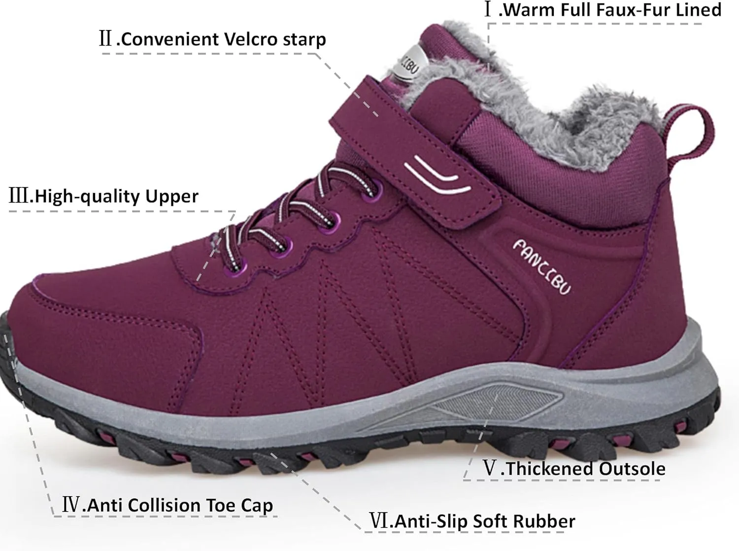 MAIZUN Womens Winter Snow Boots Fur Lined Winter Ankle Boots Outdoor Hiking Walking Trekking Shoes