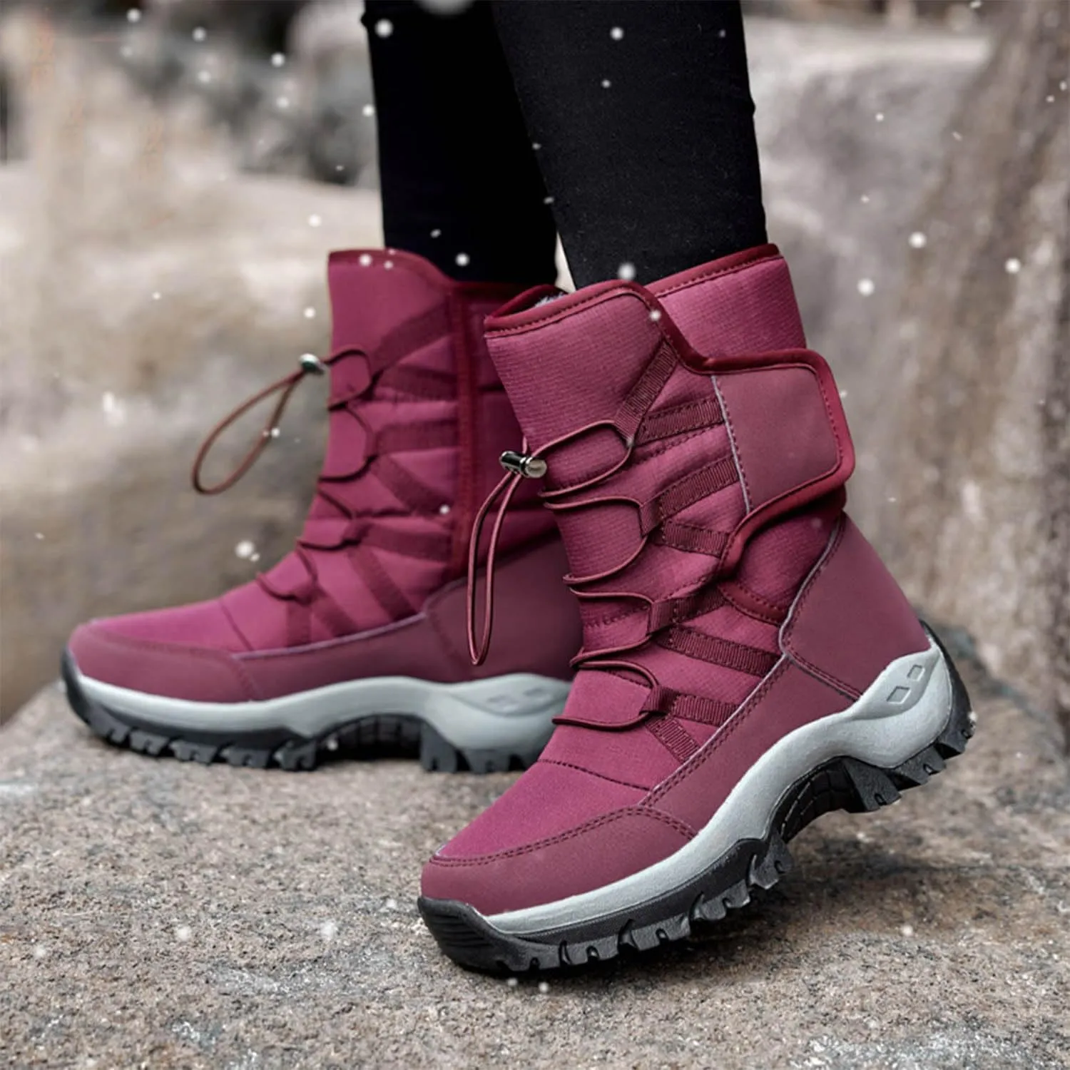 MEBAMY Womens Winter Snow Boots Insulated Mid-Calf Booties Anti-Slip Cold Weather Fur Lined Comfortable Shoes
