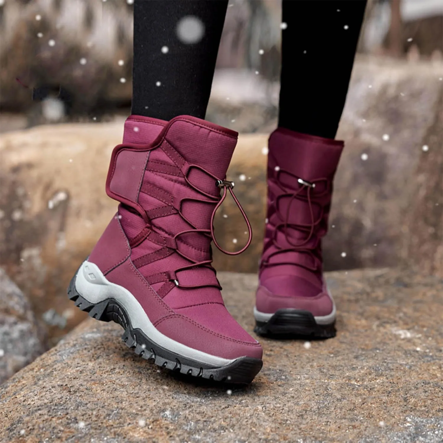 MEBAMY Womens Winter Snow Boots Insulated Mid-Calf Booties Anti-Slip Cold Weather Fur Lined Comfortable Shoes