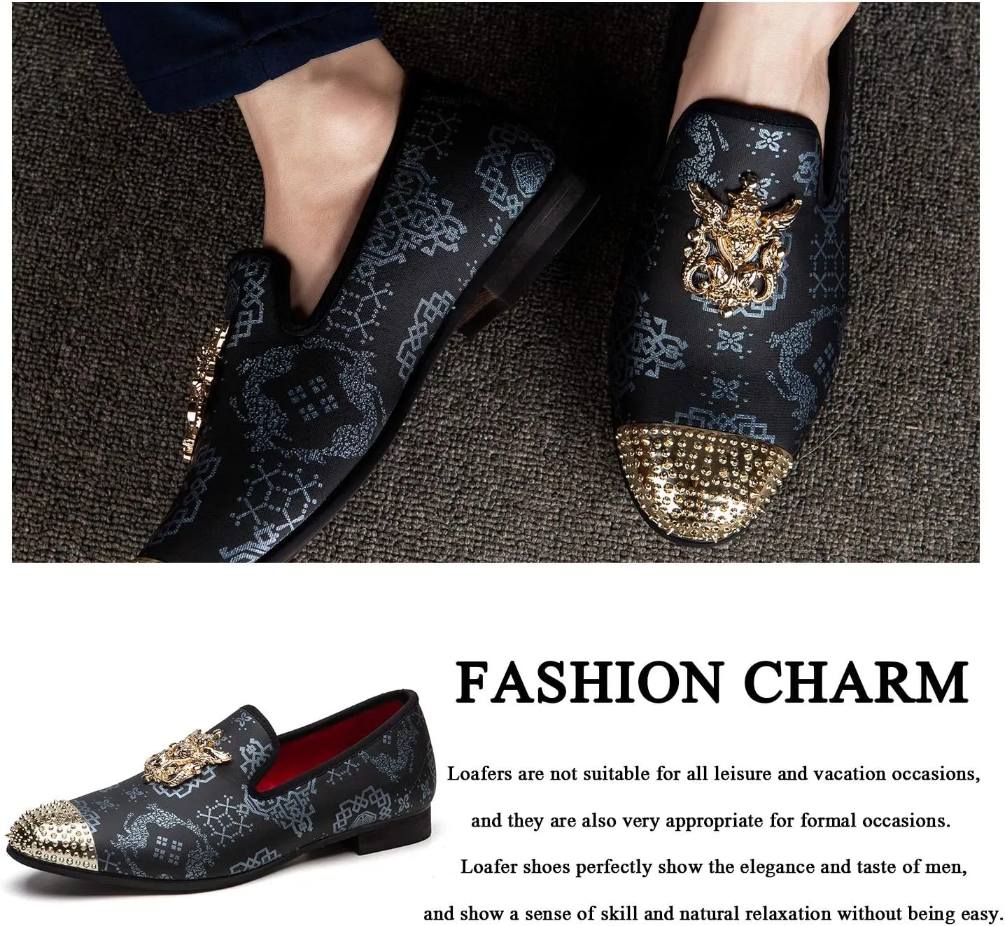 Men Genuine Leather Mens Metallic Textured Slip-on Glitter Loafers Shoes