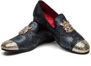 Men Genuine Leather Mens Metallic Textured Slip-on Glitter Loafers Shoes